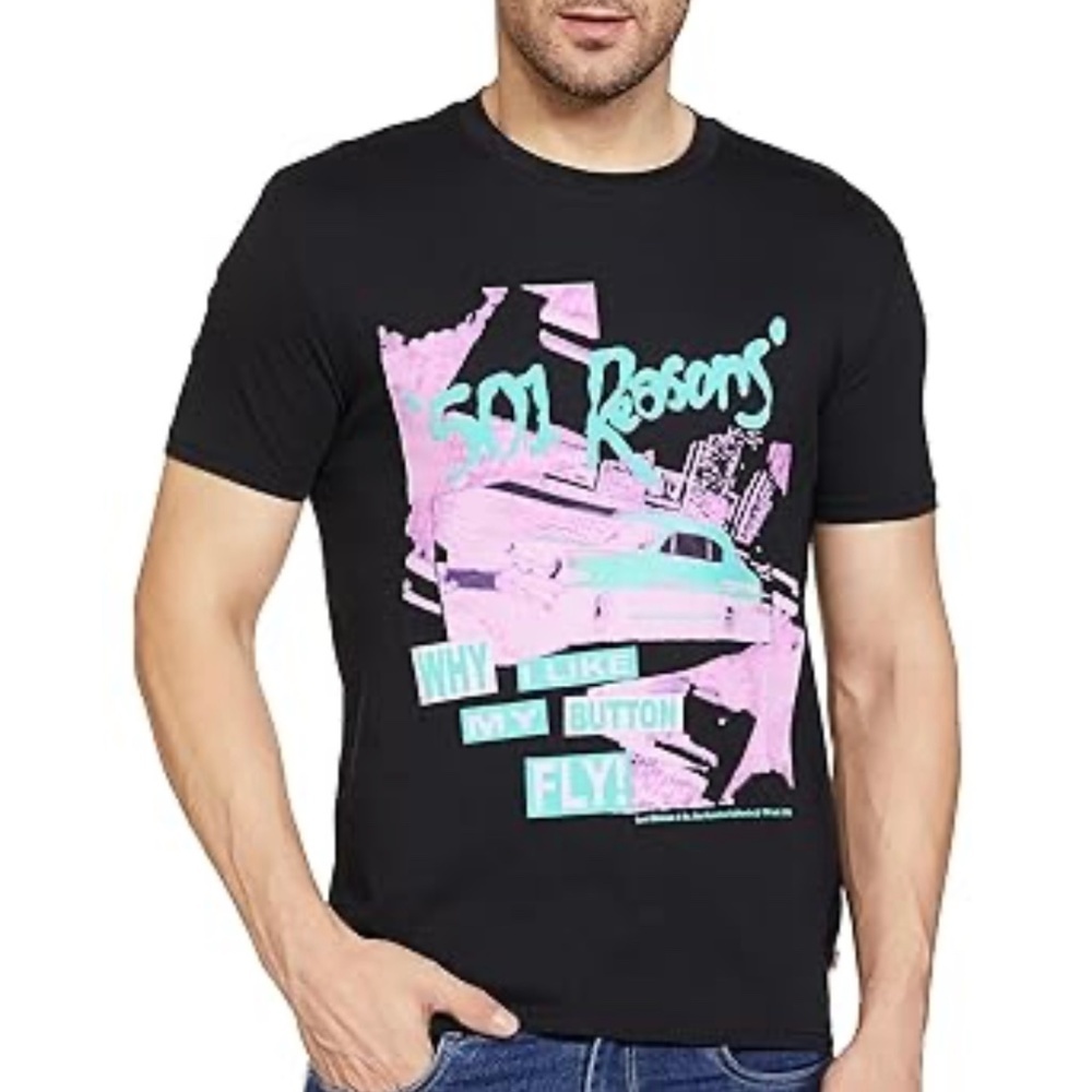 Levi’s Men’s Relaxed Fit Short Sleeve Graphic T Shirt 501 Reason Black Sz M New